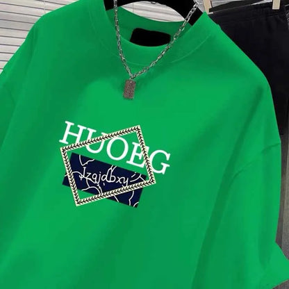 T-shirt à manches courtes en pur coton de style européen pour femmes, vêtements d'été décontractés, haut imprimé à col rond, pull basique pour femme