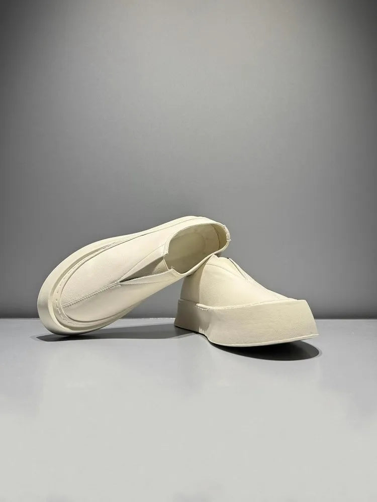 Hommes respirant mode personnalité en cuir véritable bas plate-forme mocassins marche hommes haute rue confortable sans lacet chaussures