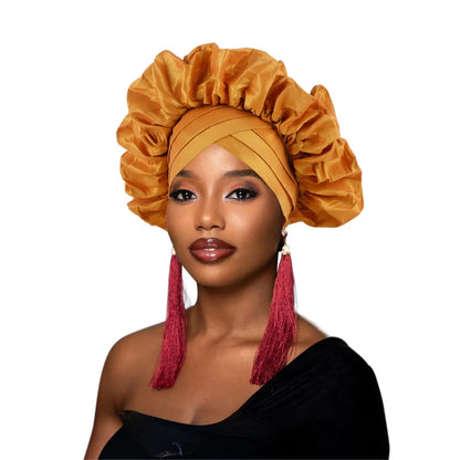 Nouveau bonnet Turban à volants pour femmes, couvre-chef en soie brute africaine, automne, Nigeria, Gele de mariage, bandeau de fête, couvre-chef pour dame