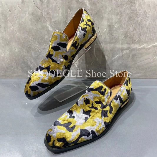 Mocassins en daim à imprimé léopard pour hommes, chaussures décontractées en cuir, chaussures simples, robe d'affaires, bureau, mariage, printemps, été