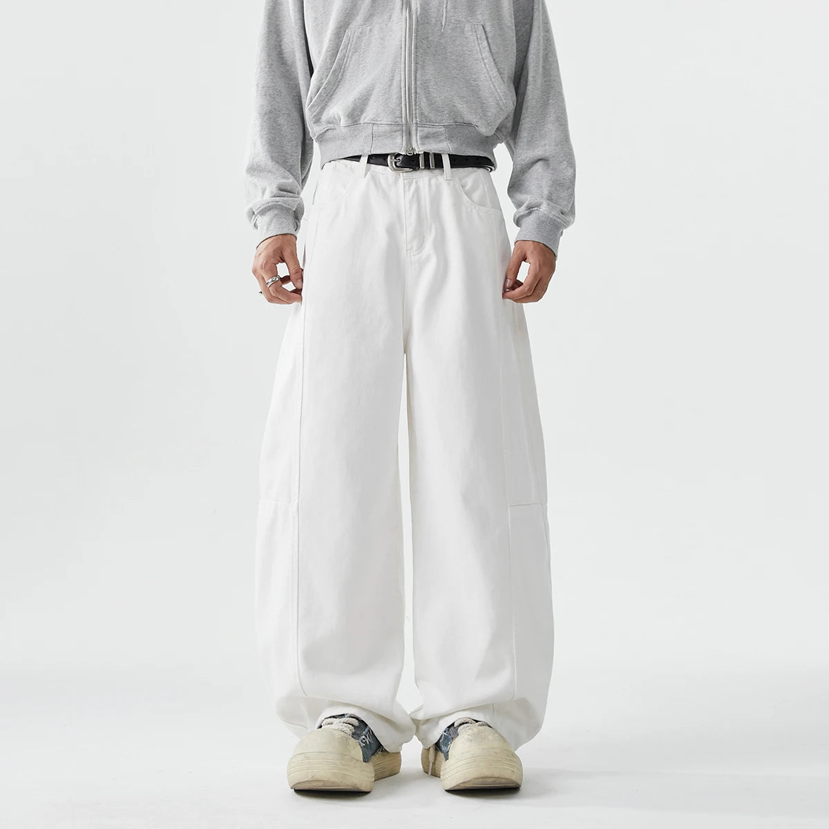 Jeans baggy à jambes larges pour hommes, Jeans Boyfriend, High Street, Hip Hop, Bleu, Blanc, Denim Harem, Pantalon décontracté