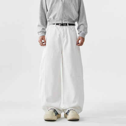 Jeans baggy à jambes larges pour hommes, Jeans Boyfriend, High Street, Hip Hop, Bleu, Blanc, Denim Harem, Pantalon décontracté