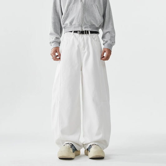 Jeans baggy à jambes larges pour hommes, Jeans Boyfriend, High Street, Hip Hop, Bleu, Blanc, Denim Harem, Pantalon décontracté