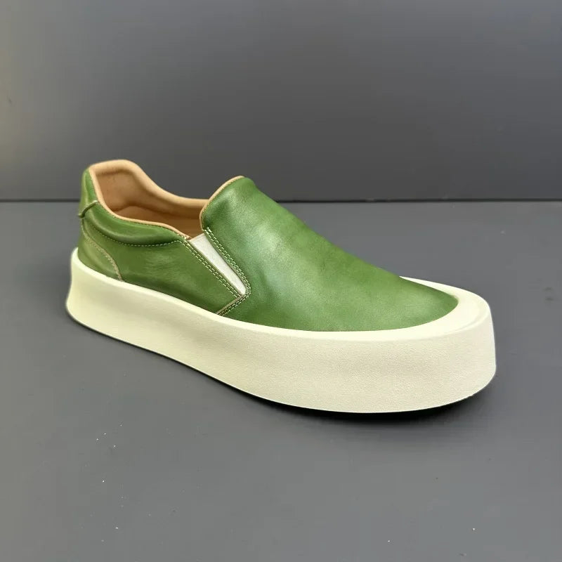 2025 printemps et automne nouveaux hommes chaussures décontractées en cuir véritable semelle épaisse conseil chaussures