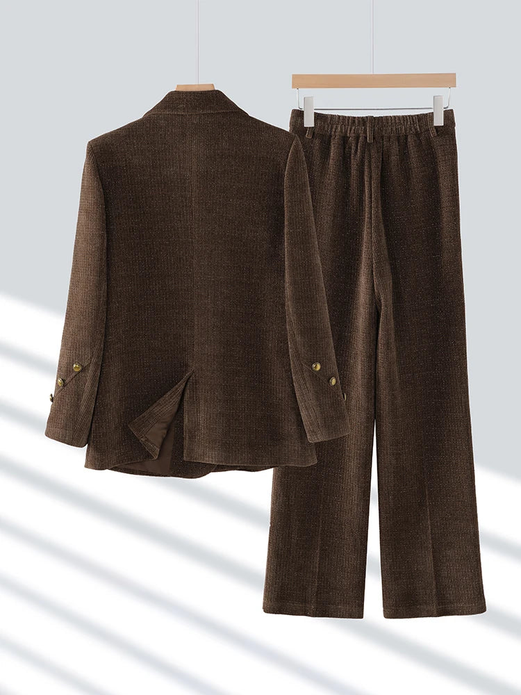 Hiver rose café noir bureau dames pantalon costume femmes femme affaires vêtements de travail veste Blazer et pantalon formel 2 pièces ensemble