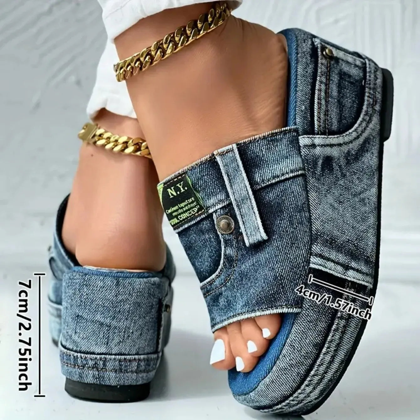 Plate-forme femmes pantoufles nouvel été élégant Denim sandales confortable sans lacet chaussures plage marche pantoufles diapositives décontractées femmes