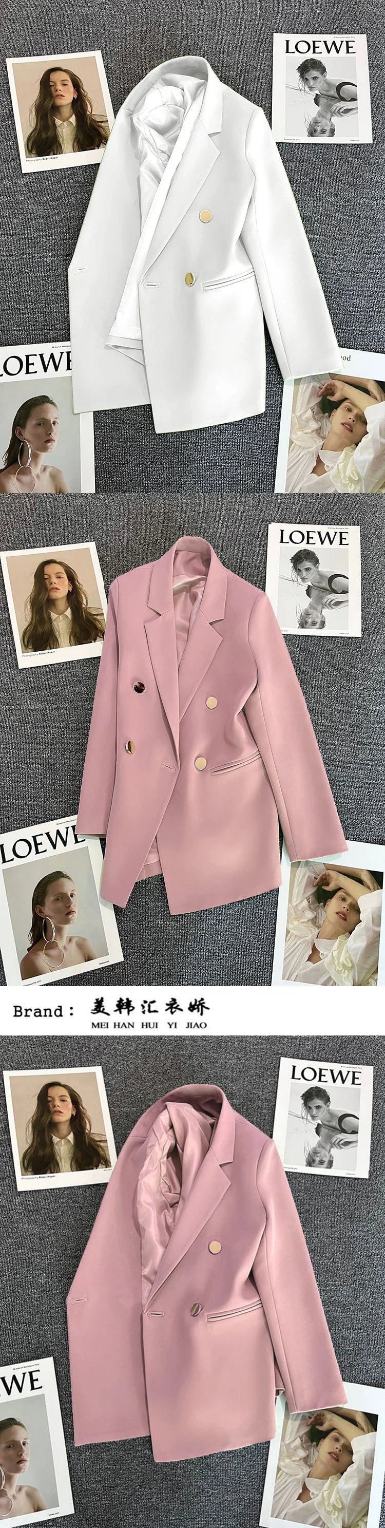 Couleur bonbon OL Blazer printemps automne cranté à manches longues Double boutonnage bouton en métal mince poche Blazer manteaux ZXFS-S602