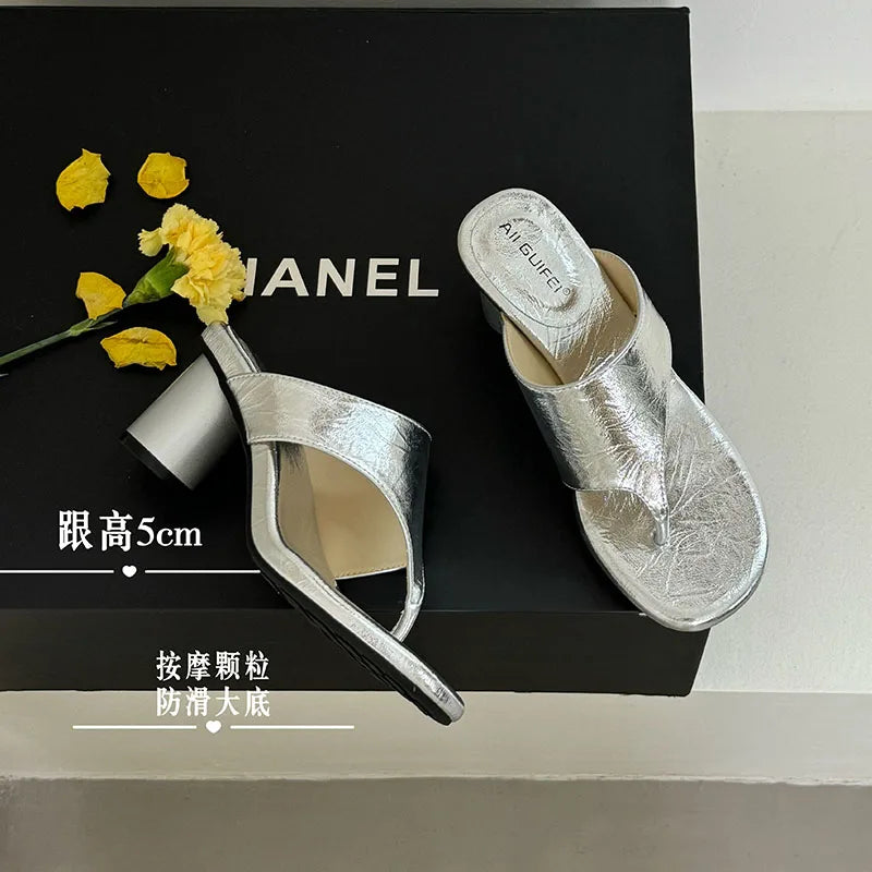 Chaussures rouges mode talons ronds dames pantoufles femmes tongs élégantes femmes pantoufles à talons sandales diapositives chaussures pompes