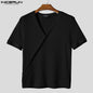 Hauts hommes T-Shirts à manches courtes maille Patchwork hauts t-shirt couleur unie col en V mode vêtements pour hommes Streetwear S-5XL