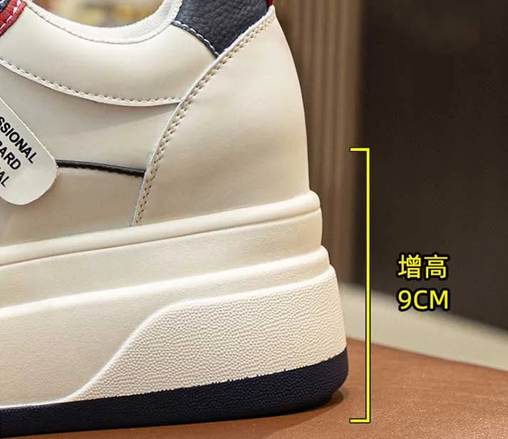 Fujin-Chaussures à l'offre elles compensées en cuir véritable pour femme, grosses chaussures blanches de 9cm, à la mode, automne et été