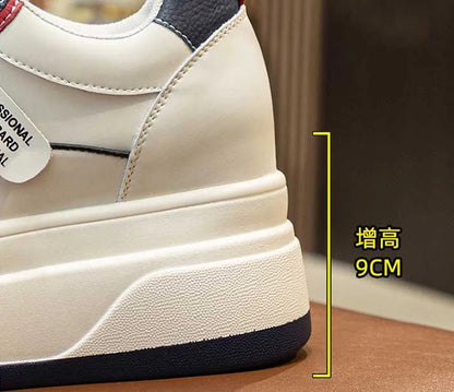 Fujin-Chaussures à l'offre elles compensées en cuir véritable pour femme, grosses chaussures blanches de 9cm, à la mode, automne et été