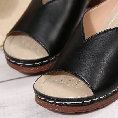 Pantoufles à talons hauts et bout ouvert pour femmes, nouvelle mode d'été, vêtements d'extérieur, chaussures à enfiler, tailles 36 à 43, amorti supérieur en polyuréthane