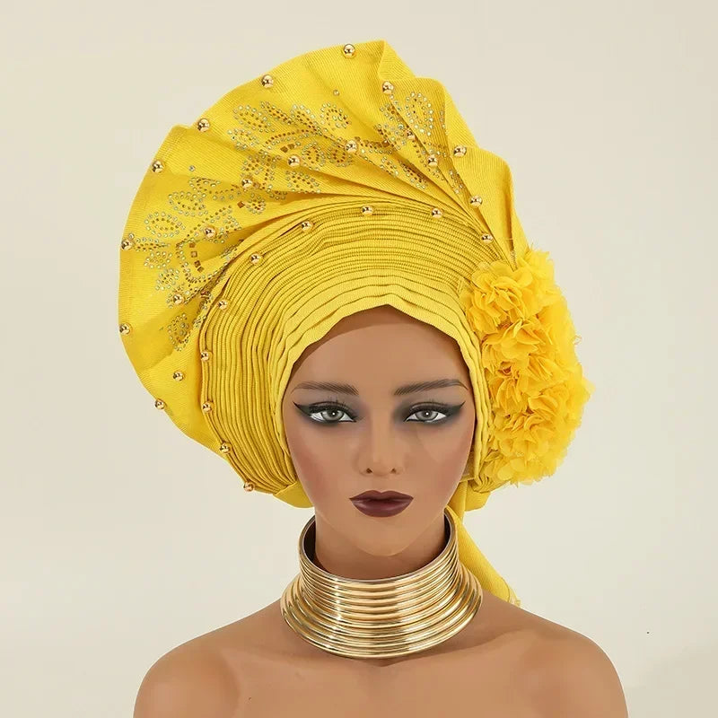 Turban africain nigérian, Bonnet Hijab Auto Gele, couvre-chef déjà fabriqué Sego Gele, bandeau pour fête de mariage