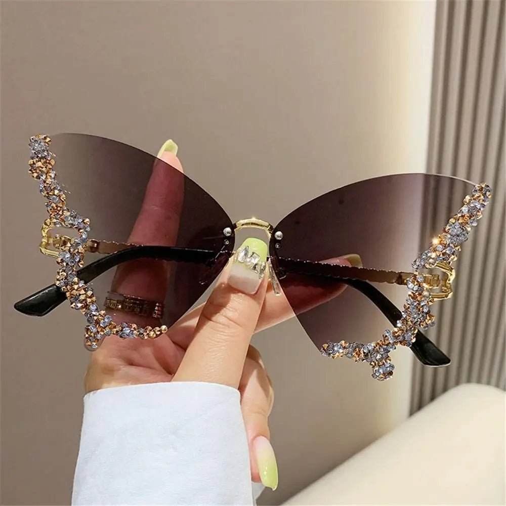 Y2K lunettes de soleil sans monture Punk irrégulière femme lunettes de soleil de luxe concepteur UV400 Protection diamant cristal nuances pour les femmes