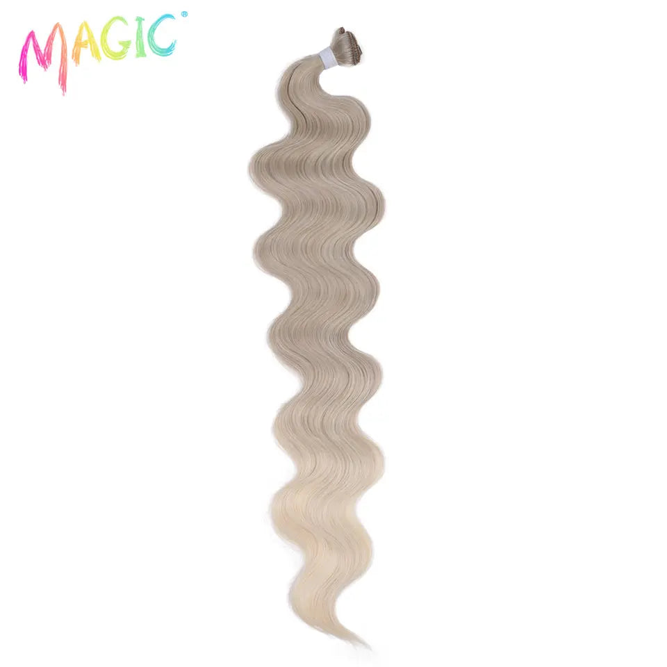 Mèches synthétiques queue de cheval Body Wave magiques, Extensions capillaires longues et douces de 26 pouces, tissage de cheveux ombré blond brun