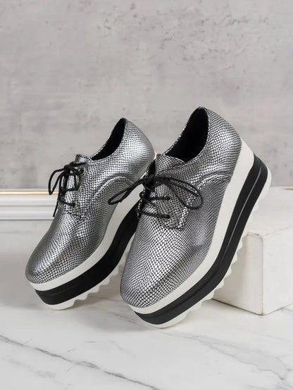 Chaussures à plateforme à talons compensés pour femmes, chaussures d'extérieur décontractées à lacets, baskets confortables à talons hauts, semelle optique de rencontre basse