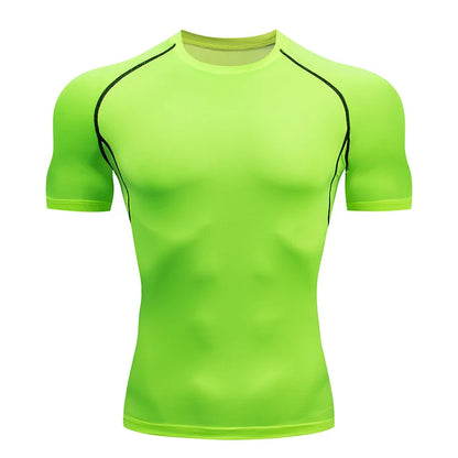 Hommes Compression course t-shirt Fitness serré à manches courtes t-shirt formation Jogging chemises vêtements de sport séchage rapide Rashgard