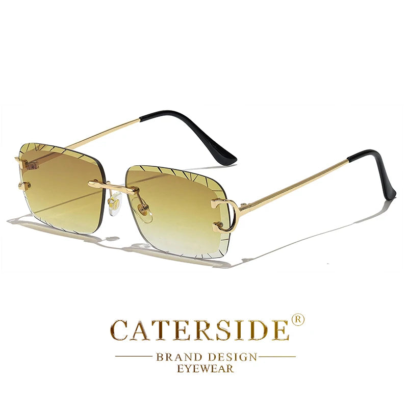 CATERSIDE lunettes de soleil carrées sans monture hommes Cupronickel mode Punk dégradé lunettes de soleil Vintage à la mode petite monture lunettes UV400