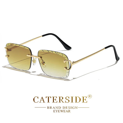 CATERSIDE lunettes de soleil carrées sans monture hommes Cupronickel mode Punk dégradé lunettes de soleil Vintage à la mode petite monture lunettes UV400