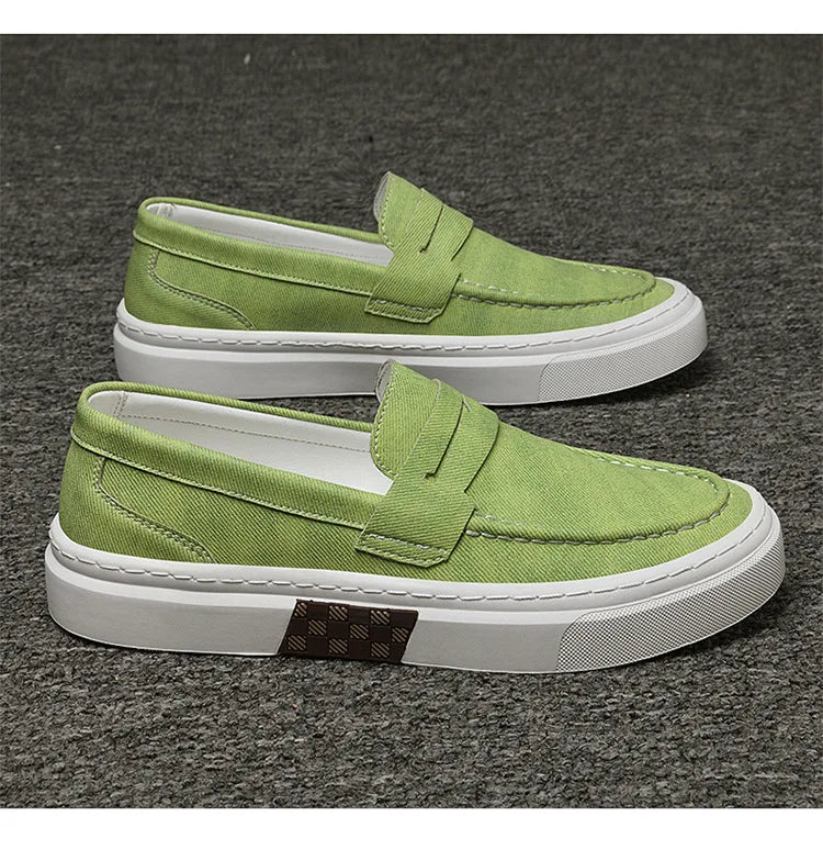 Mocassins d'été pour hommes, chaussures décontractées vertes faites à la main, chaussures de marche pour hommes, chaussures de conduite polyvalentes à semelle épaisse