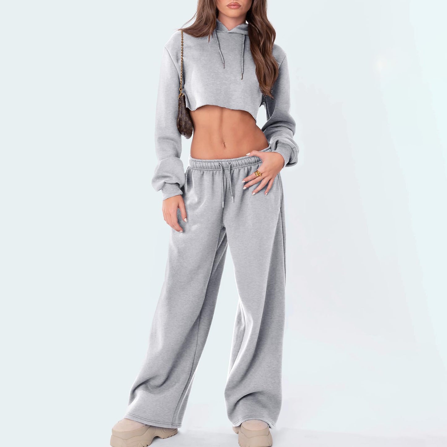 Mode femmes pantalons décontractés Joggers pantalons de survêtement couleur unie cordon taille haute pantalon à jambes larges Streetwear tenues décontractées