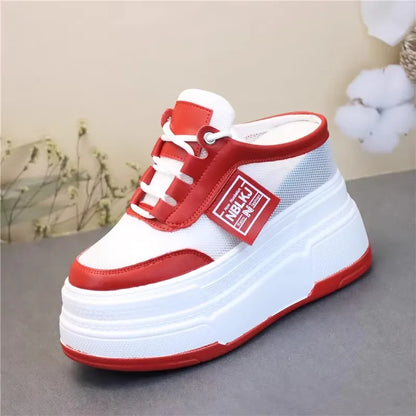 Pantoufles d'Été à Semelles Compensées pour Femmes, Chaussures Paresseuses en Maille Respirante pour Petits Pieds, Sandales à Plateforme Antidérapantes