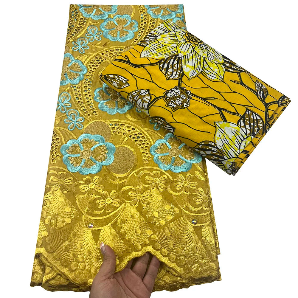 Tissu africain en dentelle de Voile suisse, 2.5 + 3 yards, véritable cire pour coudre une robe de soirée, nouvel arrivage