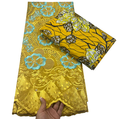 Tissu africain en dentelle de Voile suisse, 2.5 + 3 yards, véritable cire pour coudre une robe de soirée, nouvel arrivage