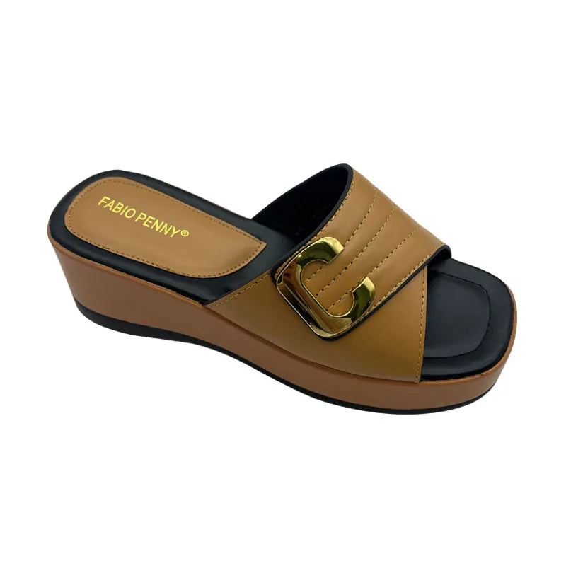 FABIO PENNY2025 été nouveau design métallique couleur unie à semelles épaisses à la mode et sexy dames fête pantoufles à semelles souples