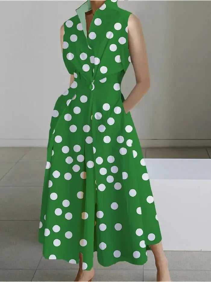 Robe élégante à imprimé géométrique pour femmes, chemise à col rabattu, taille élastique, grande robe balançoire, nouvelle mode, été, 2024