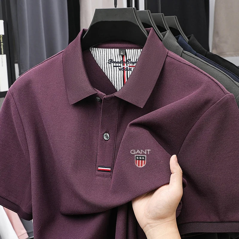Polo d'été brodé de haute qualité pour hommes, chemise à manches courtes en pur coton respirant et décontracté pour affaires