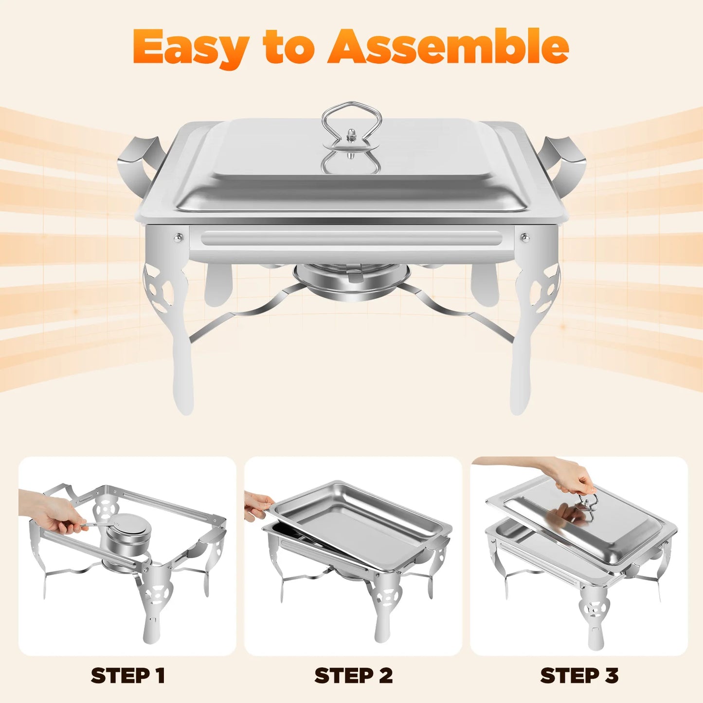 Réchaud/couvercle en acier inoxydable 6L, récipient chauffant pour Catering, Buffet de fête, poêle carré en libre-Service