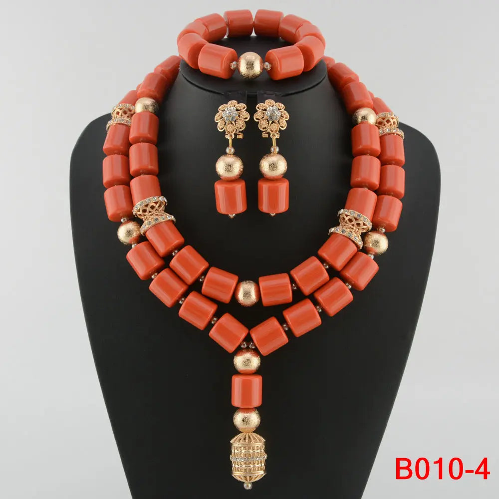 Ensemble de bijoux de mariée en corail artificiel, ensemble de colliers de perles africaines et nigérianes