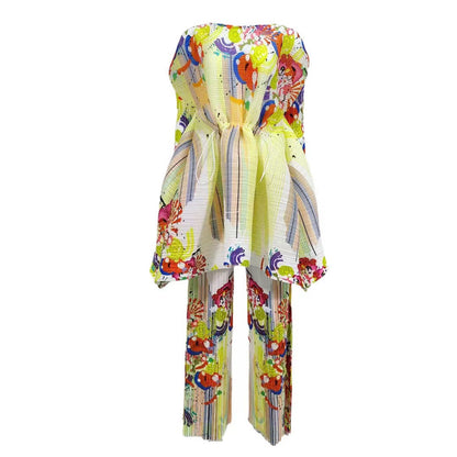 ANLAN-Ensemble Deux Pièces Plissé pour Femme, Imprimé, Manches sulf, Lacets, Taille Ronde, Pantalon Décontracté, Nouvelle Collection Automne 2024, 7YK3519