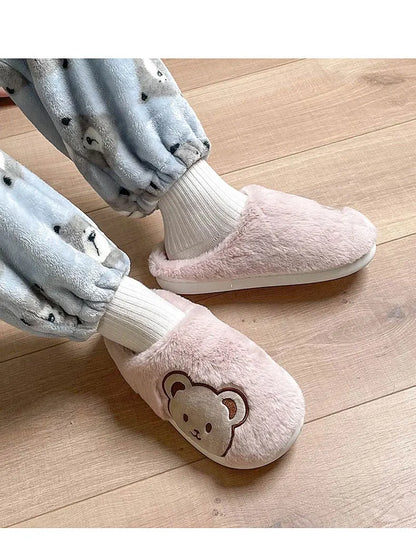 Ours en peluche pantoufles pour femmes hommes mode Kawaii moelleux hiver chaud pantoufles amoureux dessin animé ours en peluche maison chaussures TG03