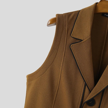 INCERUN hommes gilets Patchwork revers sans manches bouton décontracté hommes gilets couleur-bloc Streetwear 2025 mode gilets hommes S-5XL