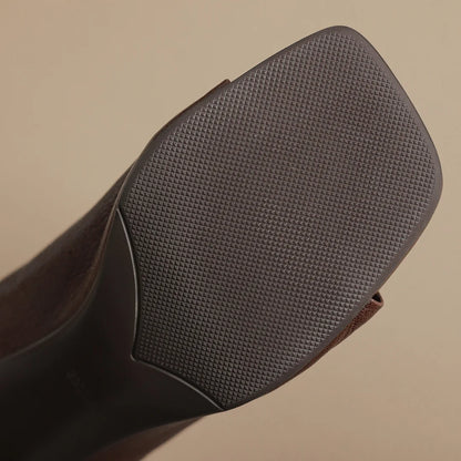 Sandales d'été en peau de mouton souple pour femmes, diapositives ald-on, talon rond de 6cm, élégantes, dames, grande taille 34-41, escarpins habnommée quotidiens minces, chaussures