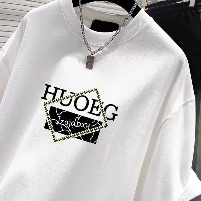 T-shirt à manches courtes en pur coton de style européen pour femmes, vêtements d'été décontractés, haut imprimé à col rond, pull basique pour femme