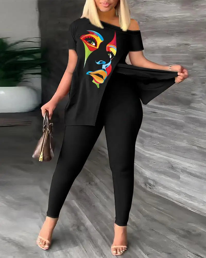 Ensemble 2 pièces imprimé pour femme, nouvelle collection printemps et été