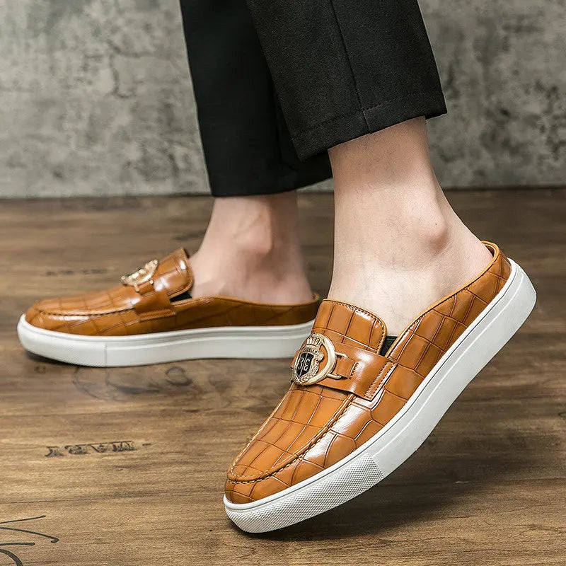 Mocassins en cuir de style britannique pour hommes, demi-chaussures marron, chaussures à enfiler, confortables et respirantes, haute qualité, été