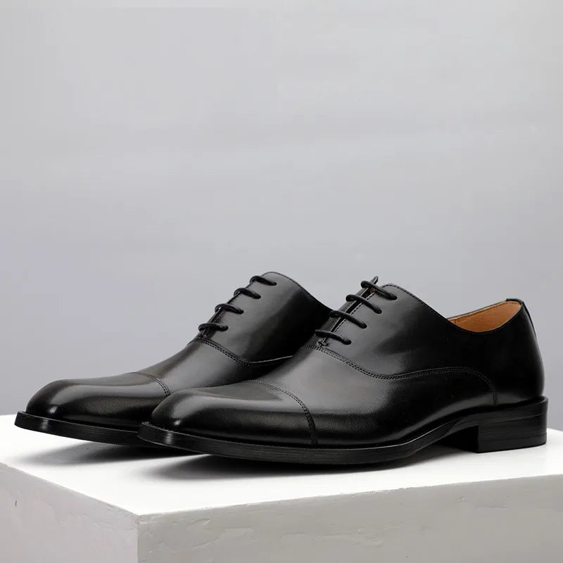 Chaussures en cuir formelles pour hommes, chaussures d'affaires britanniques décontractées Oxford confortables pour mariage en cuir véritable