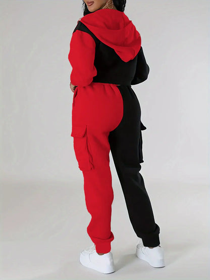 veste sport deux pièces ample pour femmes, ensemble assorti, survêtement à capuche, fermeture éclair bloquée, vêtements d'extérieur courts, pantalon Cargo avec cordon de serrage, automne hiver