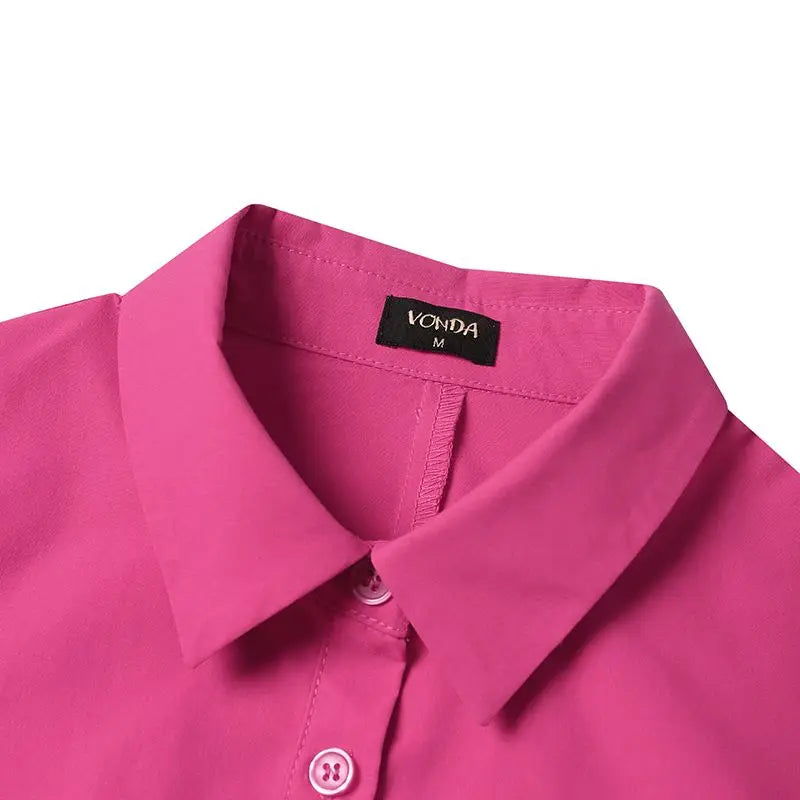 VONDA 2025 été chemise robe femmes élégant à manches longues couleur unie robe d'été décontracté boutons amples poches courtes Mini robes