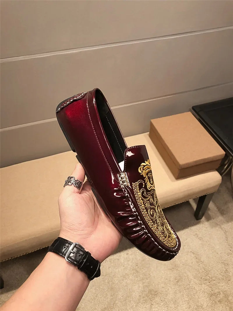 Chaussures Décontractées en Cuir Verni Astronomique Souple pour Homme, Style Coréen, Décontracté, en Une Étape, Style Britannique, pour Paresseux, Nouvelle Collection Printemps Été