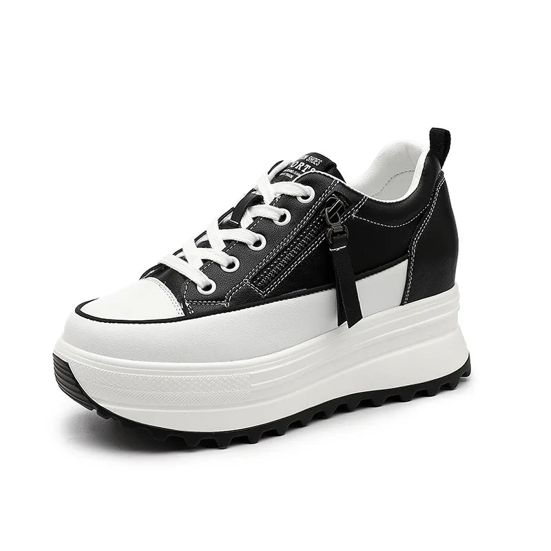 Fujin 7 cm en cuir véritable femmes chaussures décontractées 7 cm plate-forme compensée femme mode baskets gros printemps automne chaussures été