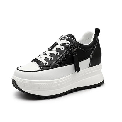 Fujin 7 cm en cuir véritable femmes chaussures décontractées 7 cm plate-forme compensée femme mode baskets gros printemps automne chaussures été