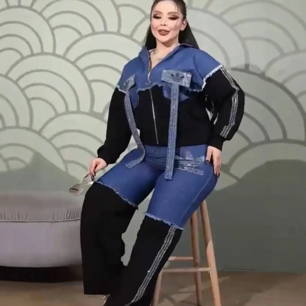 Ensemble veste et pantalon de costume en Denim pour femmes, Ensemble de vêtements en Denim confortables et décontractés de la chine continentale, article en Stock AE