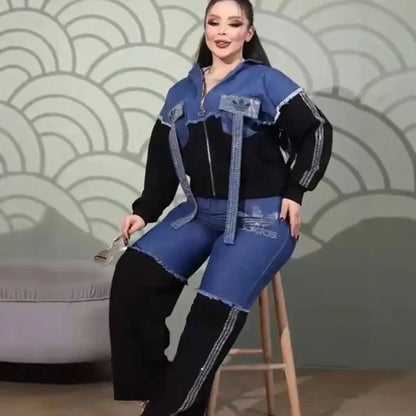 Ensemble veste et pantalon de costume en Denim pour femmes, Ensemble de vêtements en Denim confortables et décontractés de la chine continentale, article en Stock AE