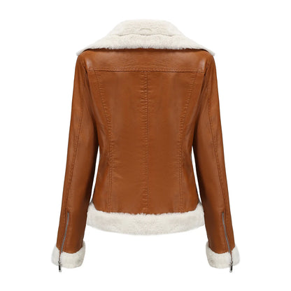 Vestes d'hiver pour femmes mode épais chaud Faux cuir peau de mouton veste manteau Vintage rabat poche vêtements de dessus pour femmes Chic hauts