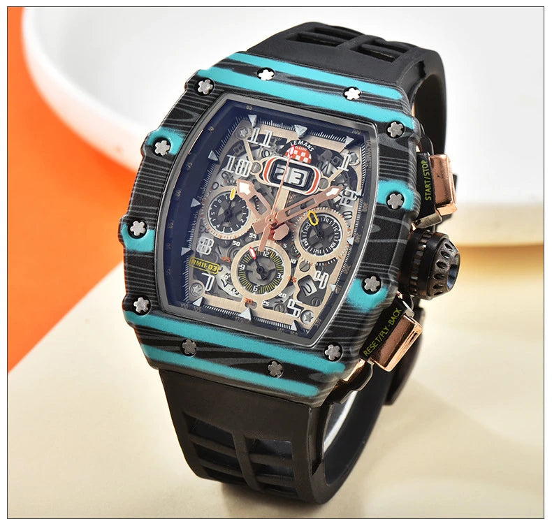 Nouvelle génération sport conception creuse montre d'affaires machines de sport modernes vent quartz petite montre artisanale à trois disques